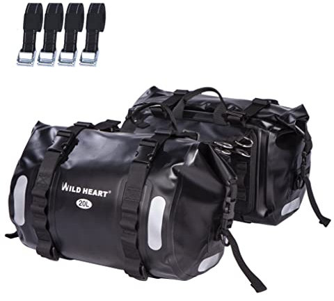 WILD HEART wasserdichte Tasche Motorrad Satteltasche 40L（20L*2 Tankrucksack Motor Seitentasche (Schwarz)