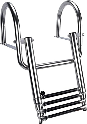 Ganekihedy Badeleiter Leitern für Boote Edelstahl Innenliegende 4-Stufen-Teleskopleiter, Dockleiter Mit Handläufen, Zusammenklappbar Pontonboot/Yachtleiter (Size : 4 Step)