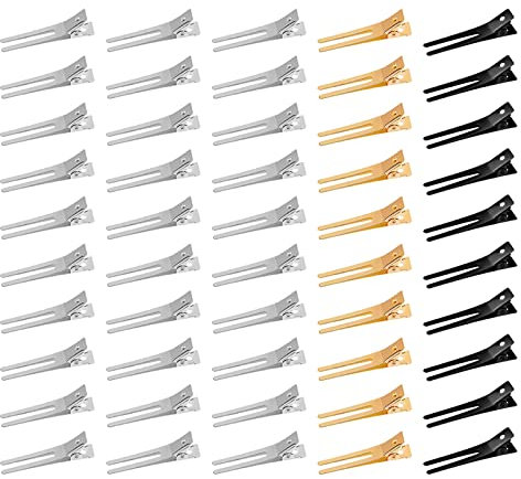Pinzas para el pelo,Clips de Riza de Metal,50 pcs pinzas de pelo para peluquería,pinzas de acero con forma de cocodrilo,estilo de cocodrilo platead,Pasador de pelo de doble púa para manualidades