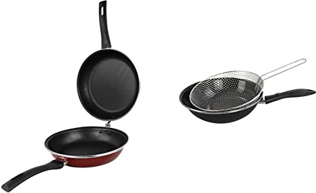 MAGEFESA PRAGA sartén tortilla 24, acero esmaltado vitrificado, en granate, inducción y lavavajillas & Black - Sartén freidora 26cm de acero vitrificado exterior negro