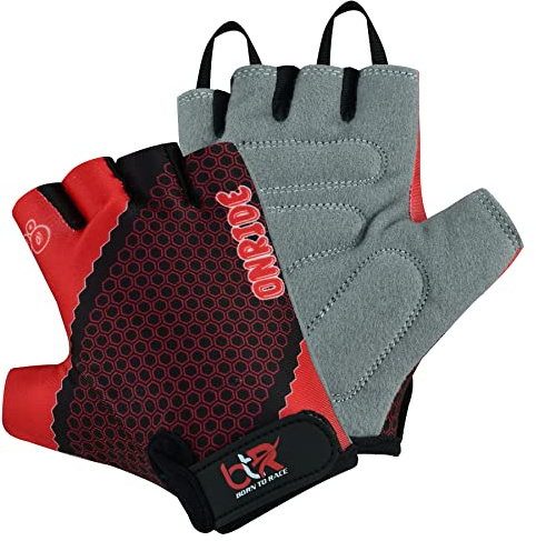 Kids Cycling Gloves Boys Girls Children Scooter BMX Bike Cycle Bicycle Riding Mitts Half Finger Gloves (Red, XXXXS (Age 3 to 4 Year))