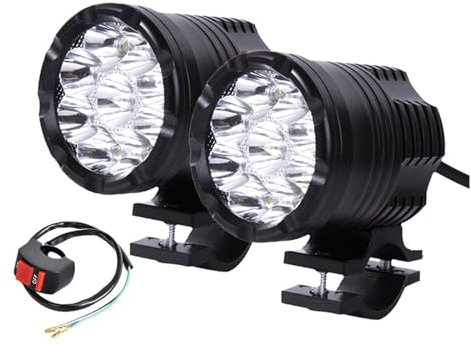DOUKI Feux Antibrouillard LED Moto Phares LED supplémentaires pour Moto, Feux antibrouillard à Longue portée, Faible/Stroboscope, 9 puces, projecteur auxiliaire pour Motocross