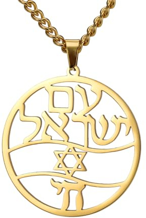 TEAMER Acciaio inossidabile Chai Simbolo Collana Stella di Davide Ciondolo Ebraico Benedizione Gioielli Amuleto Ebraico Per Donne Uomini (Collana con simbolo Chai e stella di David - Oro)