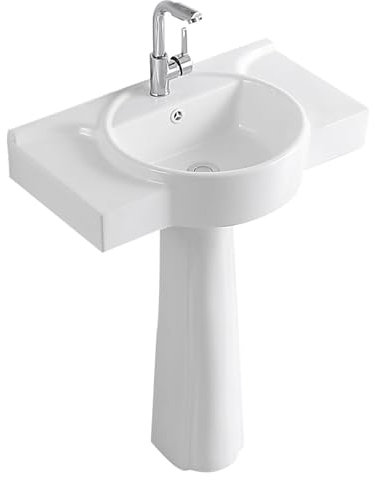 Lavabo de pedestal de cerámica blanco, fregadero de pedestal independiente de una pieza, lavabo de baño de pedestal con desbordamiento, para restaurantes, baños, garajes, almacenes, baños y aseos ( Si