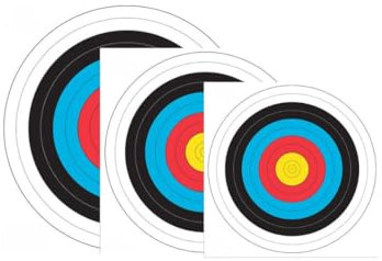 Bogenschießen Zielscheiben Set - 3 Größen (80er, 60er, 40er) je 8 Stück inkl. 4 ASES Scheibennägel - Wetterbeständig & Langlebig