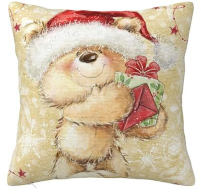 LAMAME Kissenbezug mit Weihnachtsmannmütze, bedruckt, weicher Kissenbezug mit unsichtbarem Reißverschluss