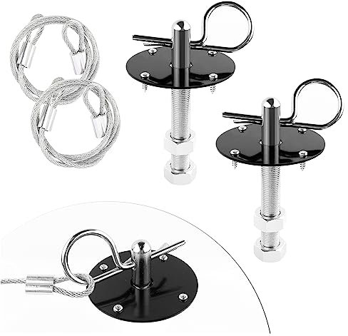 2 Pezzi Kit di Perni del Cofano a Sgancio Rapido, Perni di Bloccaggio in Acciaio Inox Con Cordino da Corsa, Accessori Universali per Auto Camion SUV (Nero)