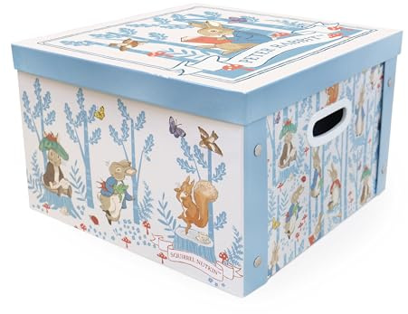 Peter Rabbit Collapsible Storage Box with Lid & Handles | Kids Toy Storage Cube | Foldable Design for Bedroom & Playroom | Beatrix Potter Forest Picnic Design
