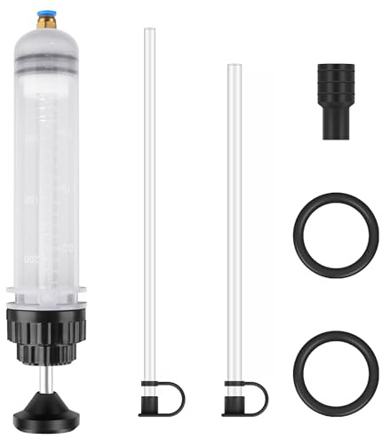 200cc Oil Suction Syringe Hand Pump Extractor with Tubes for Car Engine | Includes Tubing and Rubber Rings for a Tighter Seal and Cleaner Transfer During Brake Bleeding, Maintenance and Refilling