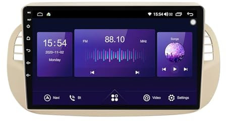 AIEIJJH Android 11 2 Din car radio 9'' digital media receiver for Fiat 500 2007-2014 with Bluetooth hands-free system, FM radio, rear view camera, USB steering wheel control(M300S 3+32G)