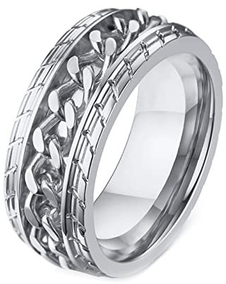 Grewod Ring Angst, 8MM Edelstahl Herren Ring Silber Spinner Ring Anti Stress Ring Größe 54 (17.2)