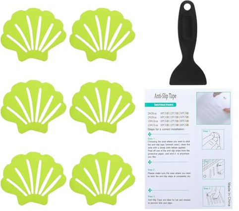 PATIKIL Autocollants Antidérapants pour Baignoire 9X7 cm, 6 Paquets Autocollants Sécurité en Forme Coquille pour Sol Douche Antidérapant avec Décalcomanies Adhésives Grattoir, Vert Clair