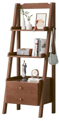 Scaffale a scala in legno a 4 livelli, scaffale a scala con cassetto, organizer for scaffali for libreria rustica, scaffale autoportante for soggiorno, ufficio domestico, camera da letto, balcone(Brui