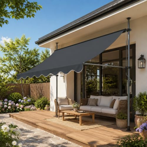 Alpstorm Klemmmarkise 200cm Breit Balkonmarkise mit Handkurbel Sonnenschutz ohne Bohren, UV-beständig & wasserdicht, Höhenverstellbare Markise für Balkon, Terrasse, Garten (Anthrazit,200x120cm)