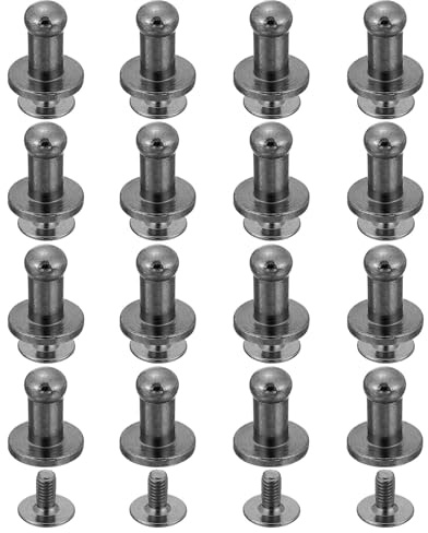 QUARKZMAN 16 Stück Leder Nieten Hohlnieten Schraubnieten für Leder Kugelkopf Schraube Rücken 4mm Rundkopf Knopf Nippel Schraubniete für DIY Lederhandwerk Handtaschen Schuhe, Metallic Schwarz