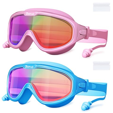 TFJH E 2 Pack Girls Swimming Goggle Kids Swim Goggles UV Protection Anti-Fog M Pink/Blue