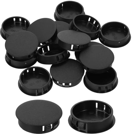 sourcing map 12Pcs Plastic Hole Plugs, 38mm(1-1/2) Flush Type Panel Plugs, Round Snap Knockout Locking Plugs for Furniture Insert End Caps Panels, Black