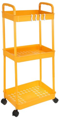 PATIKIL Carro De Utilidades Rodante De 3 Niveles con Mango, Estantes De Almacenamiento, Carro Organizador Móvil con Ruedas para Habitación Oficina Cocina Baño, Amarillo