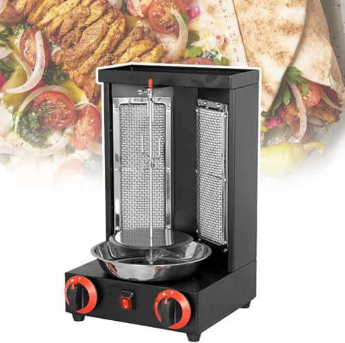 vnmudzeo Griglia Verticale per Kebab, Acciaio Inox, Macchina per Shawarma di Pollo A 2 Fuochi, Griglia Rotante Automatica,Black