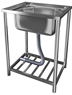 Fregadero de cocina comercial de acero inoxidable con grifo y tabla de drenaje, ideal para cuartos de servicio, estantes de almacenamiento, lavado al aire libre, uso doméstico