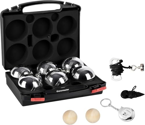 Gravurmaster Personalisierte Boccia Kugeln mit Gravur Name/Logo/Text, Professionelles Petanque, Metall Boule Set mit Zielkugeln, Abstandsmesser, Aufbewahrungsbox, 6 Botcha Balls Spiel, Setie C