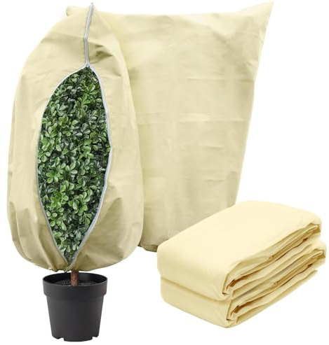 2 Stück Pflanzenschutz Winter 80 x 120 cm,Winterschutz für Pflanzen Außen,Winterschutz Olivenbaum Kübelpflanzen Palmen,Frostschutz Pflanzensack mit Reißverschluss Zugband (2 Stück[80 x 120 cm])