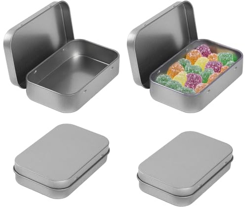 Binlava 4 Stück Blechdose mit Deckel, Metalldose Silber Metallbox, Rechteckig Rostfrei Aufbewahrungsbox Klein, Kleine Metalldosen für Münzen, Süßigkeiten, Zuhause Organizer(9.5 x 6 x 2cm)