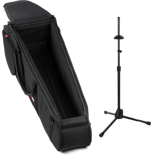 Gator Allegro Pro Trombone Gig Bag and Trombone Stand Bundle | Includes Padded Trombone Case, Folding Tripod Stand | Fits Straight and F-attachment Trombones | Black