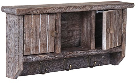 Mendler Schlüsselbrett HWC-A48 Massiv-Holz - Shabby braun | Schlüsselkasten, Schlüsselboard, mit Türen, MVG-Zertifiziert
