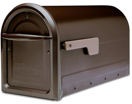 Architectural Mailboxes Mapleton™ Heavy Duty Steel Metal Post Mounted Mail Box for Outside, Rubbed Bronze, Large Curbside Mailbox with Magnetic Latch