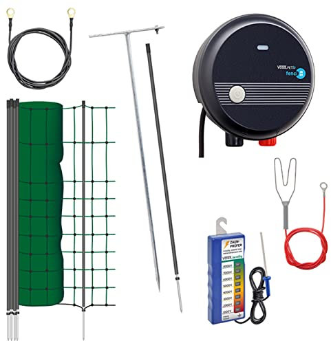 VOSS.farming Set für mit 25 m Elektronetz, 65 cm hoch und 230 V Netzgerät Marderabwehr, Geflügel, Huhn, Reiher, Gartenzaun, Weidezaun