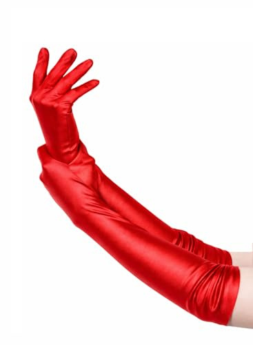 Skeleteen Red Satin Opera Gloves - Roaring 20's Fancy Flapper Elbow Gloves - 1 Pair