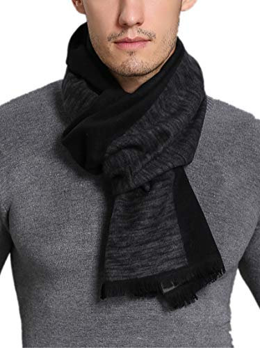 Prettystern longue Écharpe Epaisse Homme en Velour de Soie Chaude comme la laine gris chiné Zs01