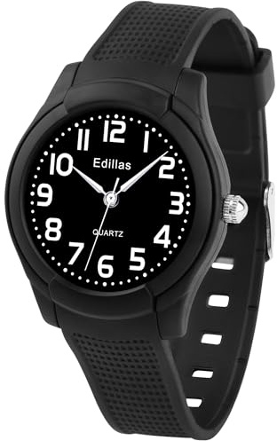 Edillas Kids Watch,Children Analogue Quartz Watch for Boys Girls,Waterproof Time Teach Watches,Soft Band Wrist for Sport Outdoor Kids Wrist Watches(Black 8817)