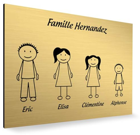 Plaque de maison Family personnalisée avec 4 membres pour boite aux lettres - Format 12x8 cm - Plaque Or - Lettres noires