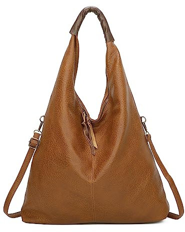 OBC Damen Tasche Shopper Schultertasche Handtasche Umhängetasche Freizeittasche Leder Optik Beuteltasche Cognac