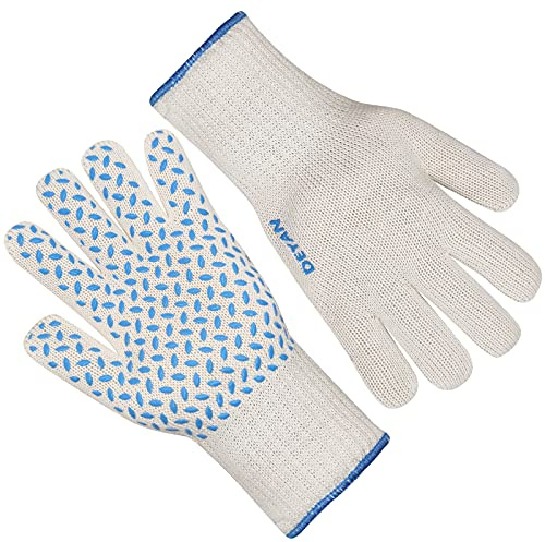 DEYAN Heat Resistant Oven Gloves 932°F | Silicone Non-Slip Mitts with Fingers | Flexible for Baking, BBQ, Grilling | Machine Washable (White, 1 Pair)