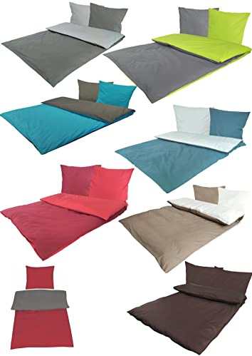 MB Warenhandel24 Bettwäsche Baumwolle Renforcé Uni Wende Einfarbig Bicolor Wendebettwäsche – Atmungsaktiv, Hautfreundlich, Reißverschluss, 2 teilig (Creme/Taupe)