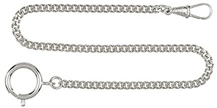 Hermann Jäckle Taschenuhrkette 3002ch Flachpanzer aus Messing vernickelt I Kette für Taschenuhr I 30cm I Made in Germany