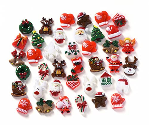 MKISHINE 50pcs Figurines Miniature de Résine Père Noël,Sapin,Bonhomme,Objet de noël,Petit Ornement Decoration pour Cadeau,Cartes,Scrapbooking,bûche