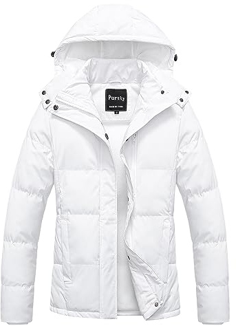 Pursky Women's Short Hooded Jacket Winter Thicken Warm Down Alternative Puffy Maternity Coat White L