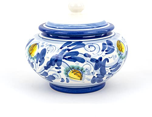 CEAR ceramiche - Biscottiera, portadolci in ceramica siciliana di Caltagirone decorata a mano decoro '600 BLU