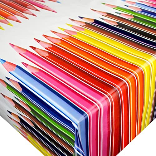 QPC Direct Colouring Pencil Crayons PVC Oilcloth Table Cover Vinyl Tablecloth, 140 x 100cm Rectangle