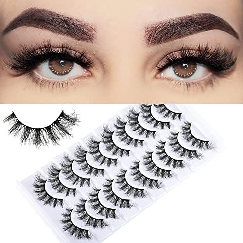 FARRED Cat Eye Lashes False Eyelashes Natural Wispy Lashes Strips Fluffy Mink Eye Lash Fake Eyelash Natural Look 10 Pairs 9-15mm Fake Lashes Pack Volume Strip Lash Pestañas