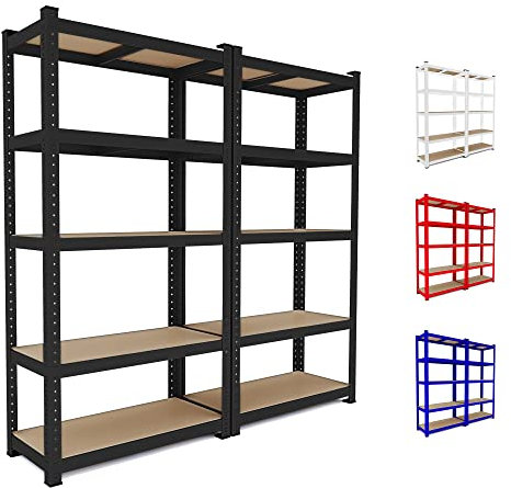 Set Da 2 Scaffale In Metallo E MDF Con 5 Ripiani Regolabili Scaffale Ad Alta Portata Fino a 875 kg Design Modulare 180 x 90 x 40 cm Ideale Per Garage Officina Cantina Capannone Magazzino (Nero)