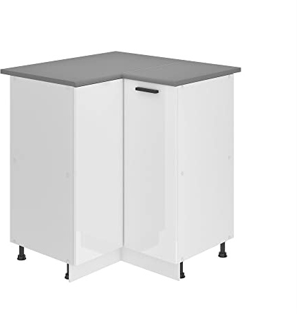 Belini Eckschrank SNP 90 cm, mit Arbeitsplatte, Weiß Hochglanz | Unterschrank Küche, Küchenunterschrank Breite, Eckschrank mit 1 Tür