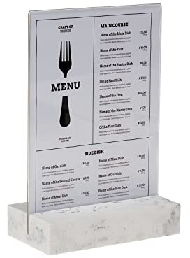 EUROPEL Tischaufsteller weißer Polystone-Basis, glasklarer Acryl, A5, T-Stand, Zweiseitige Präsentation, Poster, Speisekarte, Broschüre, Restaurants, Hotels, Konferenzen
