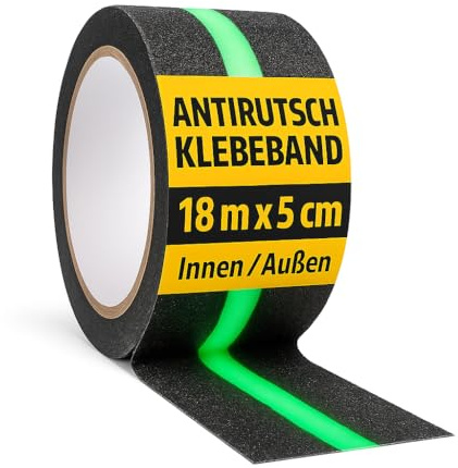 notlok Safety Work Halkfritt band, självhäftande, fosforescerande trappband, golv, stegar - säkerhetstejp - nötningsbeständig UV, svart, lång, bred 5 cmx18 m