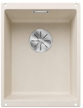 BLANCO SUBLINE 320-U | Granitspüle aus SILGRANIT softweiß | [35x46x20,2 cm] | für 40 cm breite Unterschränke | Ein Ausschnitt und nur einmal montiert | Einbauart: Unterbau