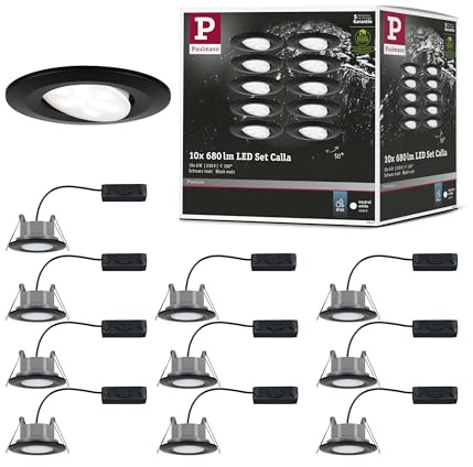 Paulmann 92462 LED Einbauleuchte Calla rund 10er Set 10x6W IP65 neutralweiße Einbaustrahler Schwarz matt schwenkbar Spots Kunststoff Einbaulampe 4000K